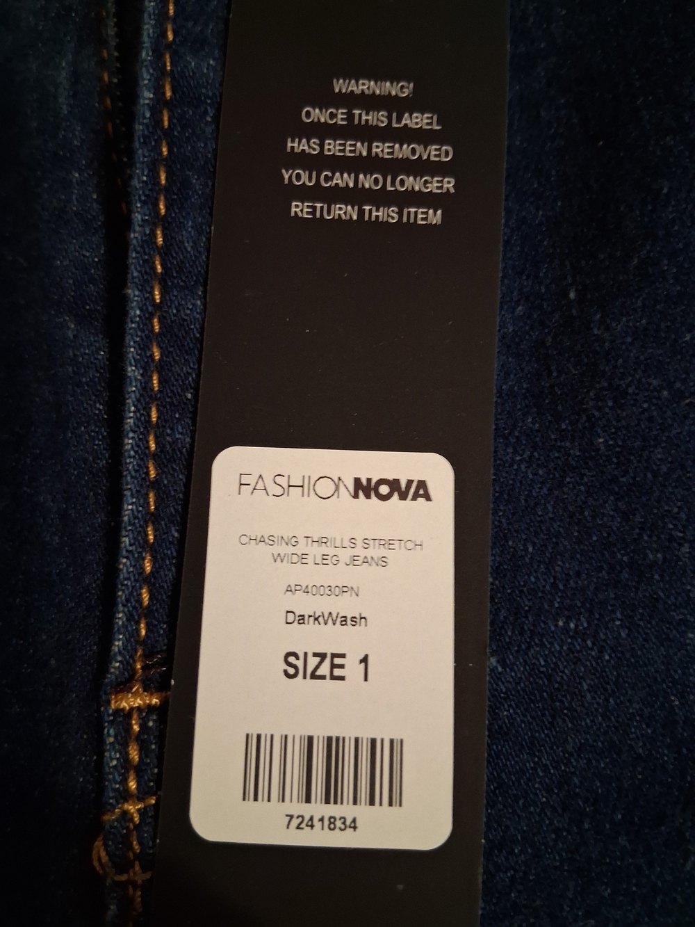 Fashion Nova Chasing Thrills Stretch Wide Leg Dark Blue Women’s Jeans - Picture 4 of 6